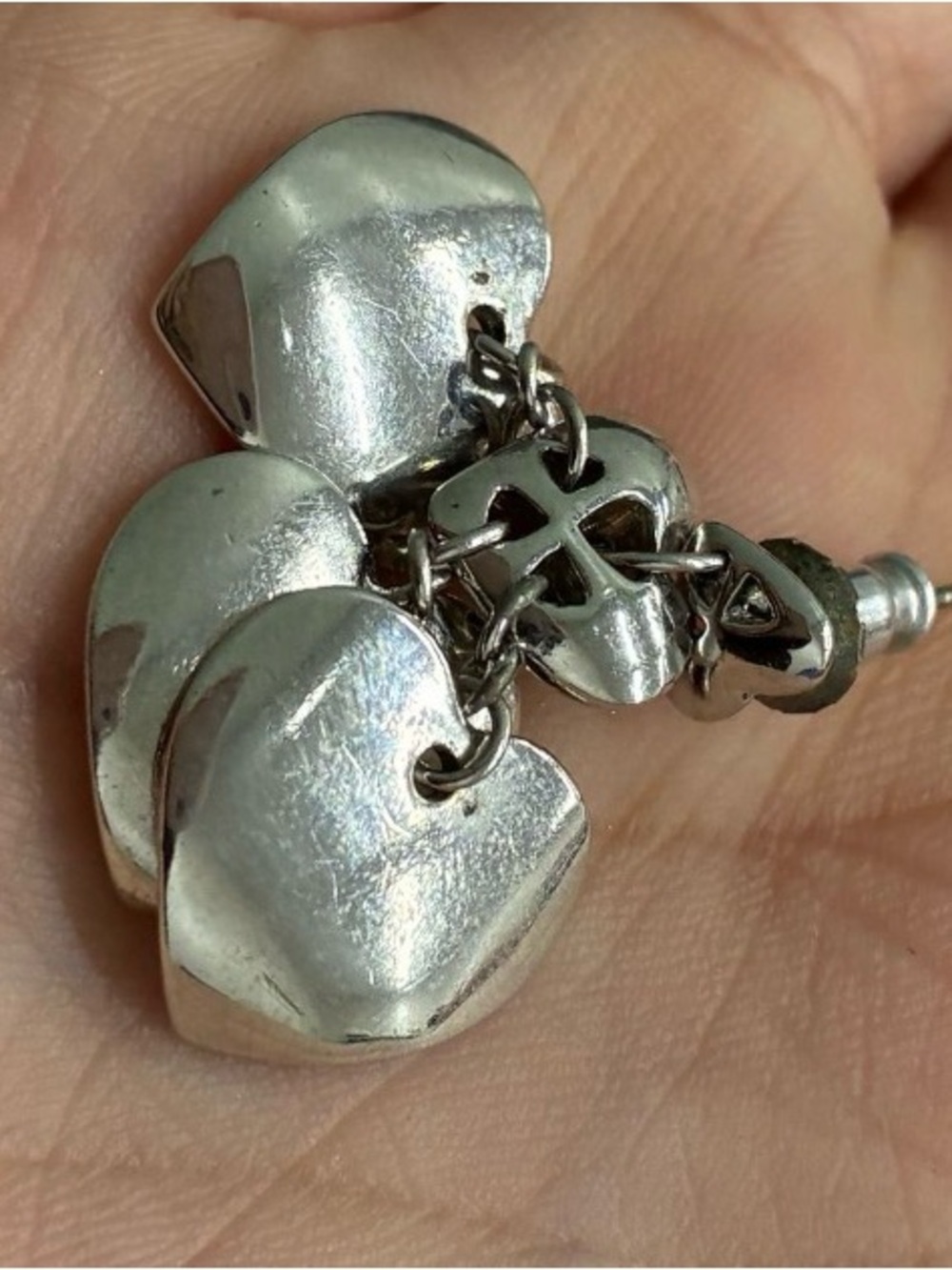Dior Silver Heart Charm Cluster Drop Earrings - Picture 8 of 8